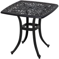 Outsunny Cast Aluminium Bistro Table, Outdoor Square Side Table with Umbrella Hole, Garden Table for Balcony, Bronze Tone(m-11)