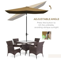 Outsunny 3 x 2 m Garden Parasol Umbrella with Aluminium Pole, UPF 50+ Rectangular Outdoor Table Parasol Sun Shade with Crank & Push Button Tilt, Metal Ribs, Brown(m-4)