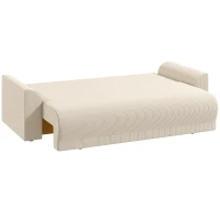 HOMCOM Sofa rozkładana 190x150 cm 3-osobowa z funkcją spania, poduszki, schowek, wygląd sztruksu do salonu, beżowa(m-10)