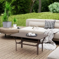 Outsunny Metal Garden Coffee Table, Rectangular Outdoor Side Table with Slatted Tabletop, Foot Pads for Outside, Garden, Balcony, Porch, 91.5 x 55 x 45cm, Brown(m-2)