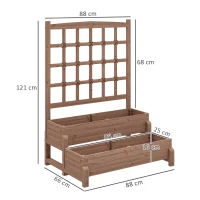 Outsunny 2-Tier Raised Garden Bed with Trellis, Wooden Elevated Planter Box with Drainage Holes, Outdoor Raised Planter for Climbing Plants, Fruits, Vegetables, Flowers, Brown(m-3)