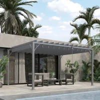 Outsunny 4 x 3(m) Outdoor Pergola with Retractable Roof, Aluminium Louvered Patio Gazebo Canopy for Garden, Patio, Grey(m-2)