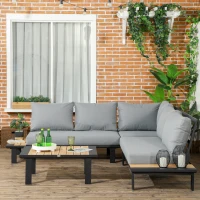 Outsunny 4 Pieces Aluminium Garden Furniture Set L Shape Sofa Set with Tables, Cushions for Indoor, Garden, Patio, Dark Grey(m-2)