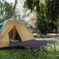 Outsunny Double Camping Cot Bed, with Bag - Black(m-2)