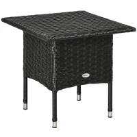 Outsunny Rattan Side Table, Outdoor Coffee Table with Plastic Board Under the Full Woven Table Top for Patio, Garden, Balcony, Black(m-1)