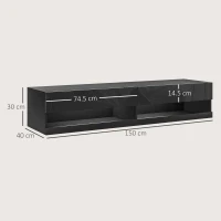 HOMCOM Floating TV Unit, Wall Mounted TV Cabinet for TVs up to 65", High Gloss Media Wall Unit with LED Lights, Storage Shelves, APP Control for Living Entertainment Room, Black(m-3)
