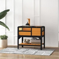 PawHut Wooden Tortoise House, with Shelter, Run, Shelf, Lamp Holder, Tray, Yellow(m-2)