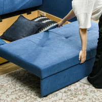 HOMCOM 2 Seater Sofa Bed with Hidden Storage, Pull Out Convertible Bed Settee, Modern Snow Flannel Loveseat Sofa Sleeper with 2 Cushions for Living Room, Guest Room, Deep Blue(m-8)