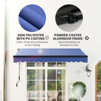 Outsunny 2.5 x 2m Electric Awning with LED Light and Remote Controller, Aluminium Frame DIY Retractable Awning, UV50+ Sun Shade Canopy for Garden Patio Deck Door Window, Blue(m-6)
