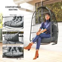 Outsunny Hanging Egg Chair, Foldable Rattan Garden Swing Chair with Installation Kit, Thickened Cushion and Headrest, Indoor Outdoor Hanging Egg Basket Seat for Patio, Porch, Dark Grey(m-4)