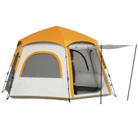 Outsunny Instant Pop Up Camping Tent, 2/3/4 Person Easy Setup Dome Family Tent with Vestibule, Rainfly, 4 Mesh Windows & 2 Doors, Hexagonal Design, Waterproof & UV Protected, Light Grey(m-10)