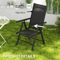 Outsunny Set of 2 Folding Garden Chairs, Aluminium Frame Outdoor Dining Chairs with Breathable Mesh Back and Seat, Garden Folding Chair Set with Armrests for Balcony, Black(m-7)