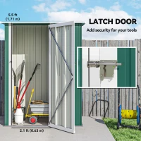 Outsunny 5ft x 3ft Garden Storage Shed, Galvanised Outdoor Metal Shed Waterproof with Sloped Roof, Lockable Door for Patio Tools, Equipment, Green(m-5)