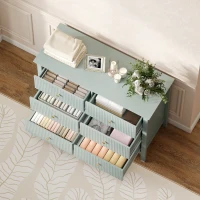 HOMCOM Fluted Dresser, 6 Drawer Chest of Drawers for Bedroom, Living Room, Hallway, Closet, Green(m-8)