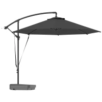 Outsunny 3(m) Garden Cantilever Parasol with Fillable Base up to 90kg, Wind Protection Strap, Cover, Round Banana Hanging Umbrella with Crank Handle and Tilt, UPF50+ Patio Umbrella, Grey(m-1)