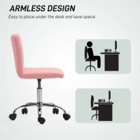 HOMCOM PU Leather Armless Office Chair, Modern Vanity Computer Swivel Chair with Rolling Wheels and Adjustable Height for Home Study, Bedroom, Pink(m-5)