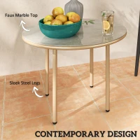 Outsunny Round Coffee Table, Modern End Side Table with Faux Marble Tempered Glass Top, Steel Frame for Living Room, Bedroom, Office, Beige(m-4)