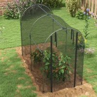 Outsunny Galvanised Steel Fruit Cage, Plant Protection Tent with Zipped Door, 1.2 x 2.4 x 1.9m, Black(m-8)