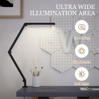 HOMCOM LED Desk Lamp, Dimmable Desk Light with Swing Arm and Clamp, Adjustable Eye-Caring Table Lamp with 2 Colour Modes & 5 Brightness Levels for Study, Drawing, Office, Architect, Task, Black(m-6)