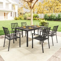 Outsunny Seven-Piece Minimal Metal Garden Dining Set, with Parasol Hole - Black(m-8)