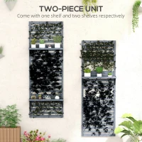 Outsunny Wall Mounted Plant Stands Set of 2, Fir Wood Flower Stand with Shelves and Slatted Trellis for Patio, Balcony, Porch(m-4)