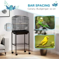 PawHut Bird Cage Budgie Cages for Finch Canary Parakeet with Stand Wheels Slide-out Tray Accessories Storage Shelf, Black(m-6)