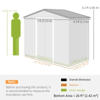 Outsunny 7 x 4ft Metal Garden Storage Shed with Vents, Floor Foundation Kit and Lockable Double Doors, Light Brown(m-3)