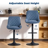 HOMCOM Set of Two Faux Leather Retro Bar Stools - Dark Blue(m-4)