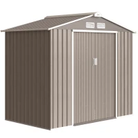 Outsunny 7 x 4ft Metal Garden Storage Shed with Vents, Floor Foundation Kit and Lockable Double Doors, Light Brown(m-10)