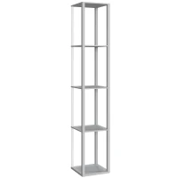 HOMCOM RGB LED Floor Lamp with Shelves, Modern Dimmable Standing Lamp with Remote Control, Adjustable Brightness & Speed for Living Room, Bedroom, Office, Grey(m-1)
