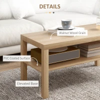 HOMCOM 2-Tier Coffee Table with Storage Shelf, Rectangular Centre Table for Living Room, Home Office, Natural Wood Finish(m-6)