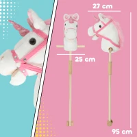 AIYAPLAY Unicorn Stick Horse with Wood Wheels, Real Pony Neighing and Galloping Sounds, Grip Handle, 95 cm, White(m-3)