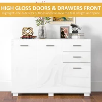 HOMCOM Sideboard, Modern Storage Cabinet with 2 Drawers, 3 Doors and Adjustable Shelves, Kitchen Cabinet for Living Room, Dining Room, High Gloss White(m-6)