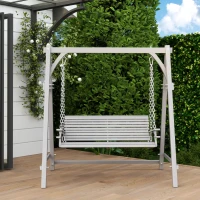 Outsunny 2 Seater Garden Swing Seat, Wooden Swing Chair Bench with Cup Holders for Outdoor Porch Patio, Grey(m-7)