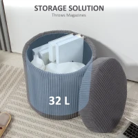 HOMCOM 40cm Round Storage Ottoman, Corduroy Footstool with Removable Lid and Legs, Vanity Stool for Living Room, Bedroom, Grey(m-6)