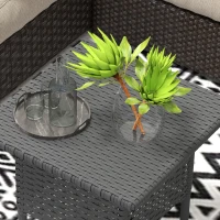 Outsunny Rattan Side Table, Outdoor Coffee Table with Plastic Board Under the Full Woven Table Top for Patio, Garden, Balcony, Grey(m-8)