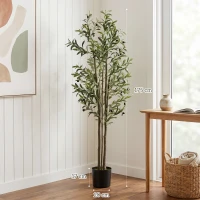 HOMCOM Decorative Artificial Plant, 175 cm Silk Olive Tree with 787 Leaves in Cement Pot, Fake Plant(m-3)