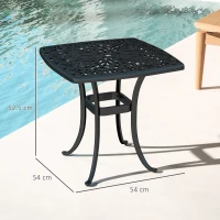 Outsunny Outdoor Garden Table, Cast Aluminium Patio End Table with Umbrella Hole and Anti-slip Foot Pads for Garden, Patio, Balcony, 54 x 54 cm, Black(m-3)