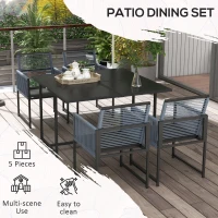 Outsunny Five-Piece Metal Dining Set, with Folding Back Chairs, Dark Grey(m-6)