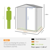 Outsunny Garden Metal Tool Storage Shed with Sliding Door, Sloped Roof and Floor Foundation, 152 x 132 x 188cm, Green(m-3)
