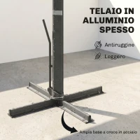 Outsunny Ombrellone a Sbalzo con Manovella e Base a Croce, in Poliestere, Alluminio e Metallo, 365x297x256 cm, Grigio Chiaro(m-7)