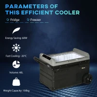 Outsunny 40L Car Refrigerator, Portable Compressor Cooler Box, Fridge Freezer w/ Inner LED Light, Foldable Handles, Cup Holders, 12/24V DC and 110-240V AC for Campervan RV Boat Travel Down to -20℃(m-4)