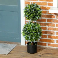 HOMCOM Set of 2 Decorative Artificial Plants Ball Trees with Lavender Flowers in Pot Fake Plants for Home Indoor Outdoor Decor, 70cm, Blue(m-9)