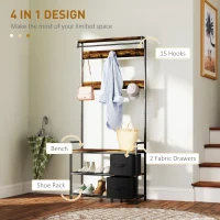 HOMCOM Industrial-Style Multi-Use Hallway Tree - Brown/Black(m-4)
