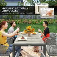 Outsunny Rattan Dining Set, 6 Seater Rattan Garden Furniture Set with Acacia Wood Top Rectangle Table, 6 Chairs, Washable Seat Cushions, for Outdoor, Patio, Conservatory, Grey(m-5)