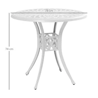 Outsunny 78 cm Round Garden Dining Table with Parasol Hole Antique Cast Aluminium Outdoor Table Only, White(m-3)