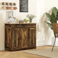 HOMCOM Sideboard with Rubberwood Top and Adjustable Shelves for Dining Room, Kitchen - Rustic Brown(m-8)