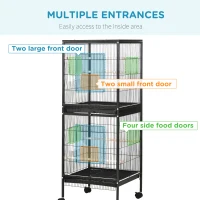 PawHut Bird Cage Budgie Cage 2 In 1 Large Aviary with Wheels Removable Trays for Finch Canaries Cockatiels Black(m-5)