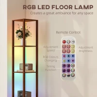 HOMCOM RGB LED Floor Lamp with Shelves, Modern Dimmable Standing Lamp with Remote Control, Adjustable Brightness & Speed for Living Room, Bedroom, Office, Brown(m-4)