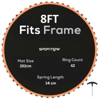 SPORTNOW Trampoline Replacement Mat with Spring Pull Tool, 42 V-Hooks, for 8ft Trampoline using 14cm Springs, Orange(m-9)
